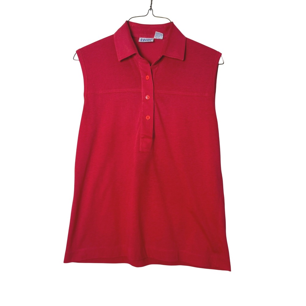 Leon Levin Womens Vintage Red Sleeveless Polo Shirt Size M Cotton Blend Golf